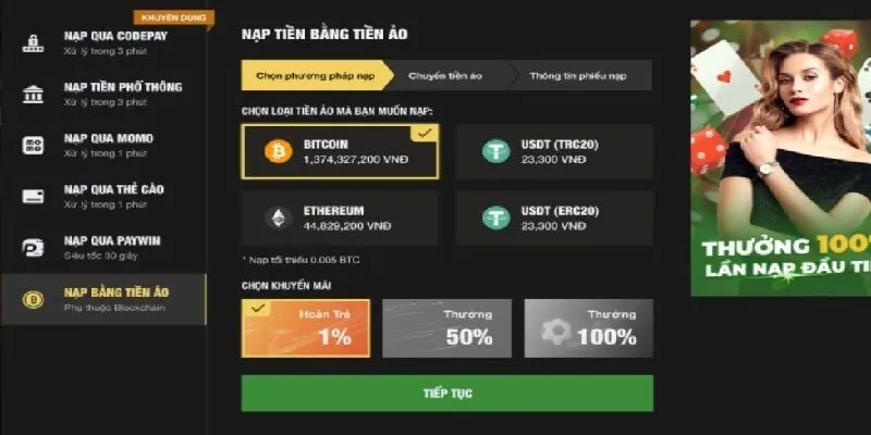 nạp tiền bằng usdt 